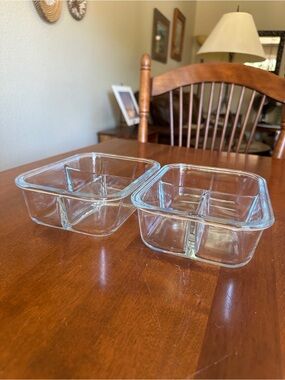 2 Glass Meal Prep Containers w/ Locking Lids Divided Food Storage Containers